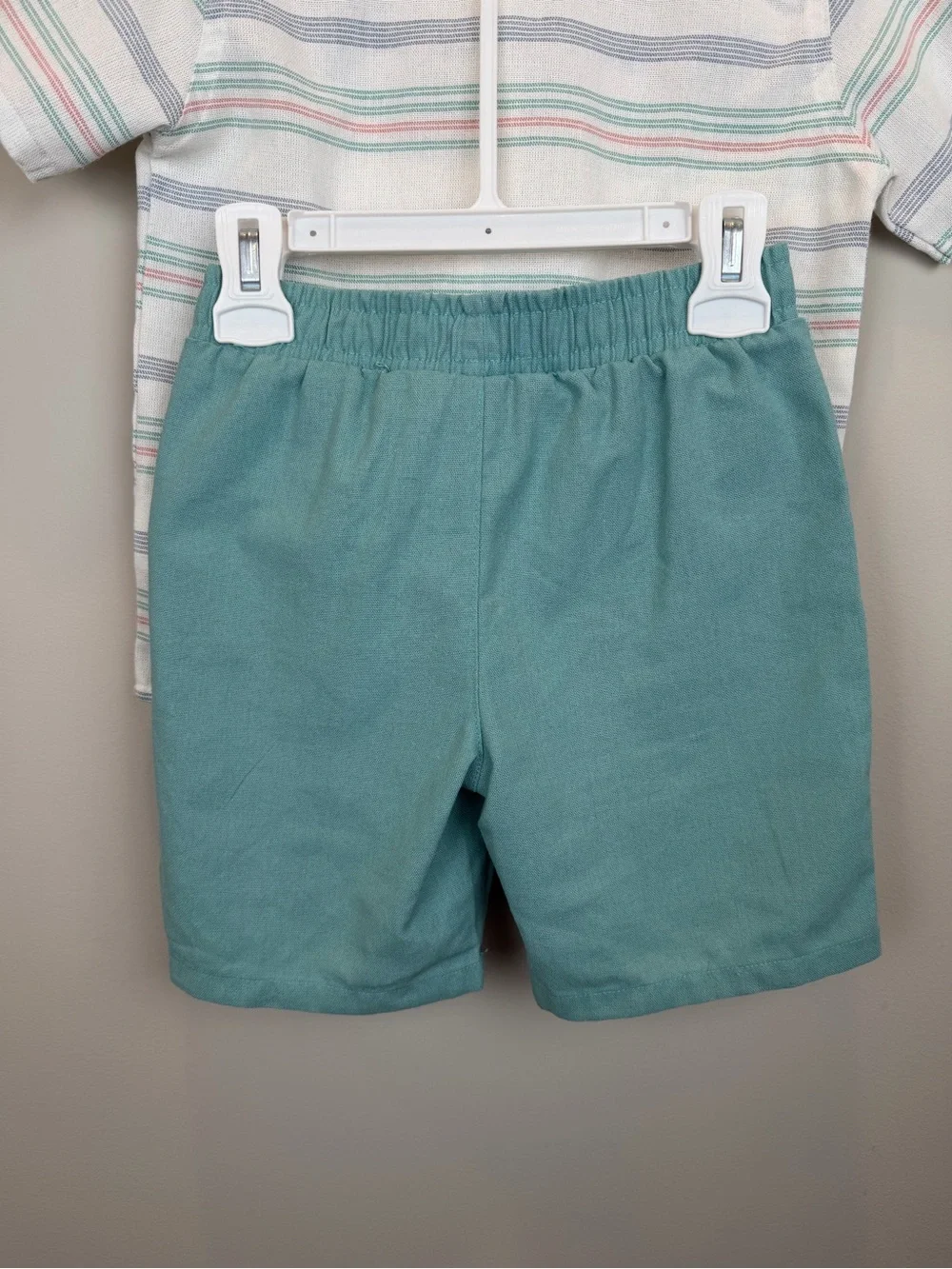 Eddie Bauer Boys 2 Pc Outfit Set Size 6 Striped Button Down Teal Shorts
